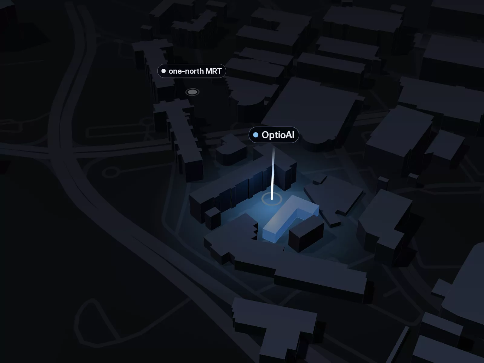 3D map of one-north: the OptioAI office at 73 Ayer Rajah Crescent, a short walk south of one-north MRT